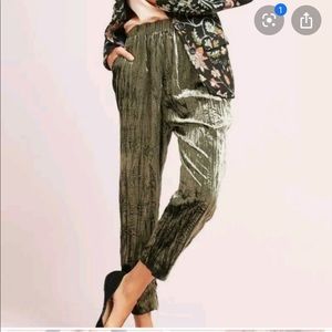 Moss green crushed velvet trousers